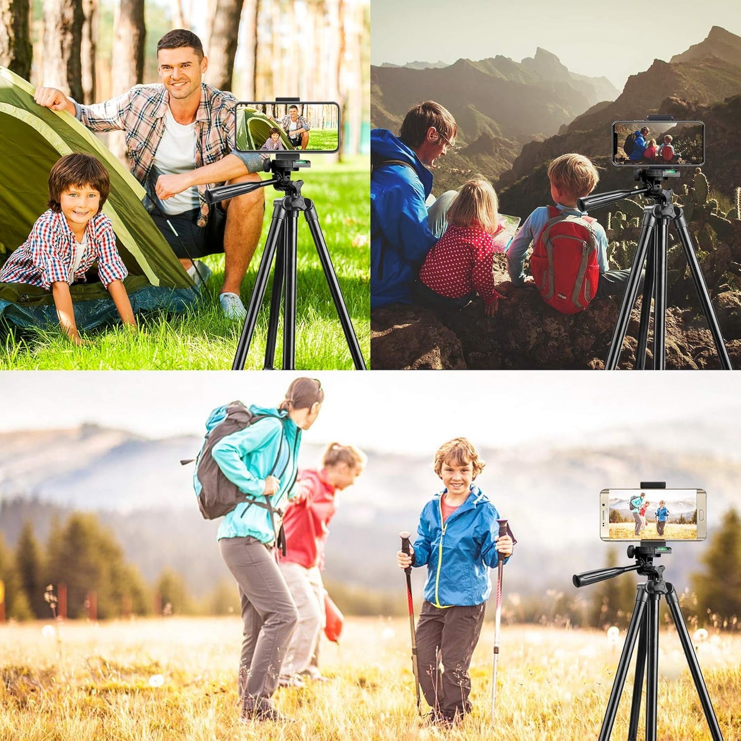 Phone Tripod, 42 Inches Portable Adjustable Cell Phone Tripod Stand with Phone Mount & Wireless Control Remote for Iphone/Android Smartphone - Black
