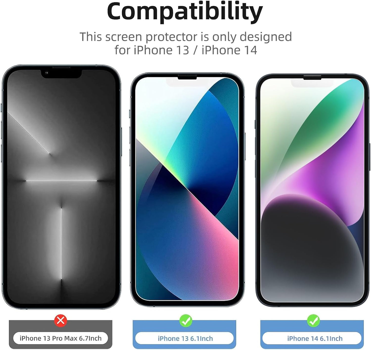 3 Pack Designed for Iphone 14, Iphone 13, Iphone 13 Pro (6.1 Inches) Screen Protector Tempered Glass,Case Friendly Scratch-Proof, Bubble Free, Ultra Resistant