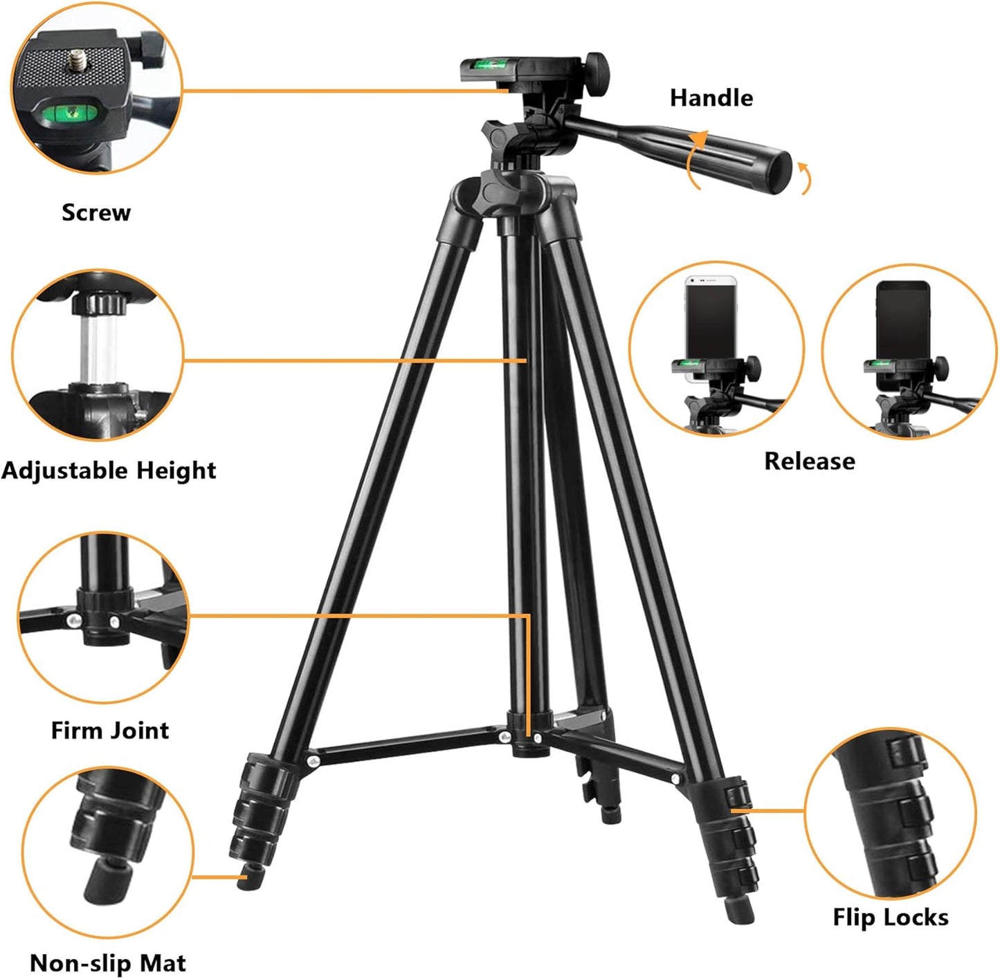 Phone Tripod, 42 Inches Portable Adjustable Cell Phone Tripod Stand with Phone Mount & Wireless Control Remote for Iphone/Android Smartphone - Black