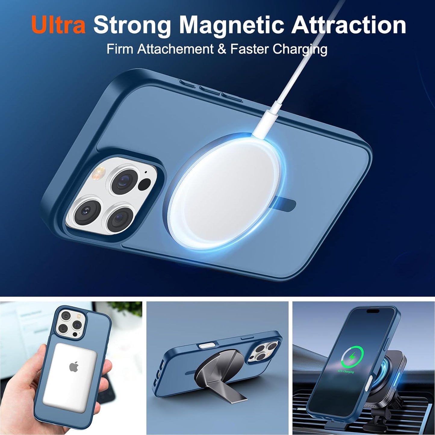 Magnetic for Iphone 16 Pro Case (Compatible with Magsafe) (10 FT Military Grade Drop Protection) Slim Translucent Matte Shockproof with Anti-Fingerprint Phone Case,Deep Blue