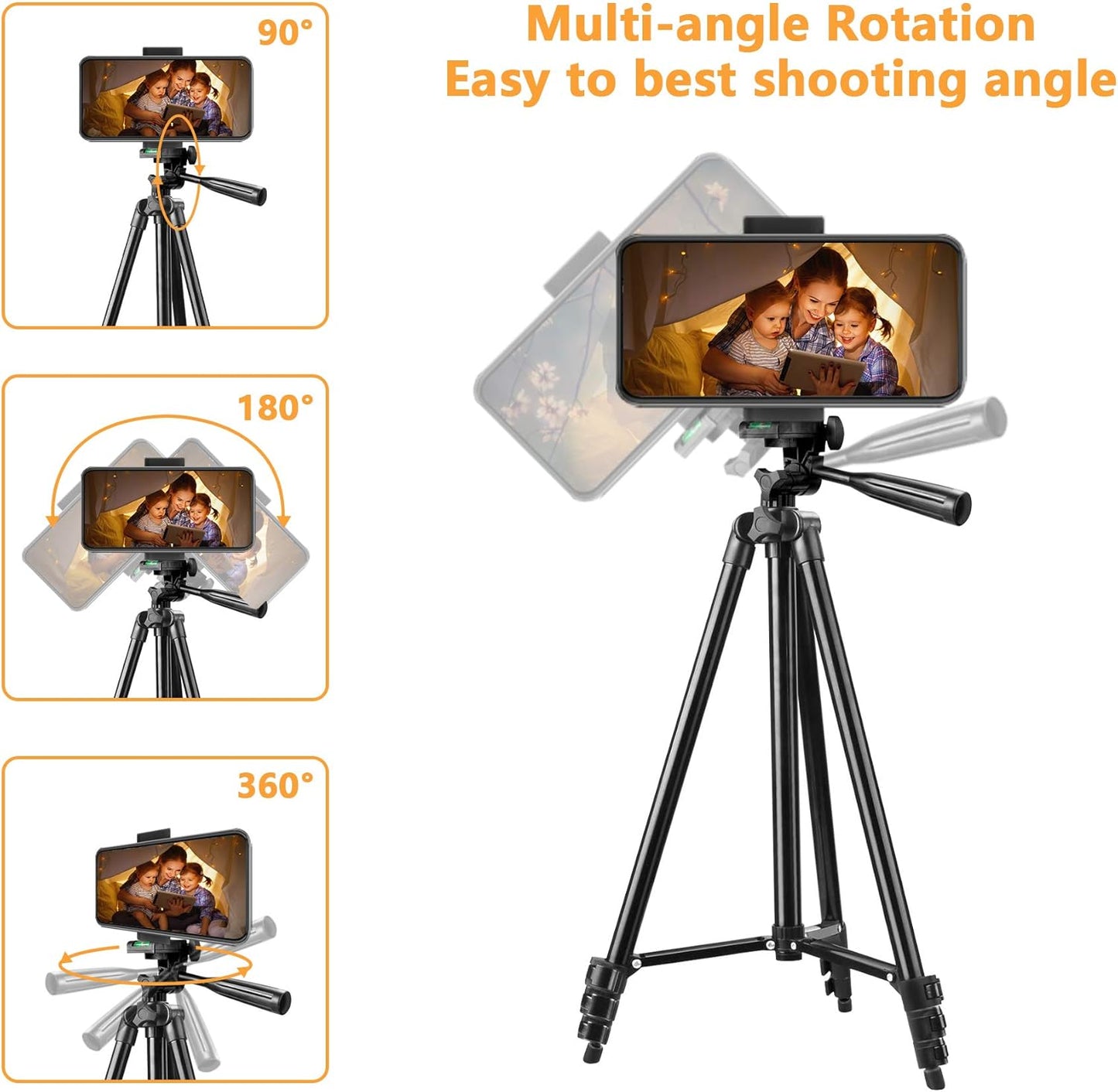 Phone Tripod, 42 Inches Portable Adjustable Cell Phone Tripod Stand with Phone Mount & Wireless Control Remote for Iphone/Android Smartphone - Black