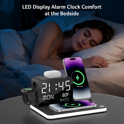 7 in 1 Wireless Charging Station with LED Night Light (Black) + Free Cable Organizer Clips