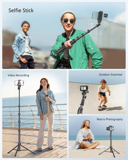 62" Phone Tripod & Selfie Stick, Extendable Cell Phone Tripod Stand with Wireless Remote and Phone Holder, Compatible with Iphone Android Phone, Camera
