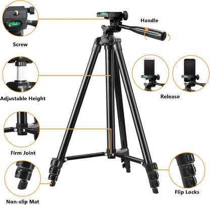 Phone Tripod,  42 Inches Portable Adjustable Cell Phone Tripod Stand with Phone Mount & Wireless Control Remote for Iphone/Android Smartphone - Black