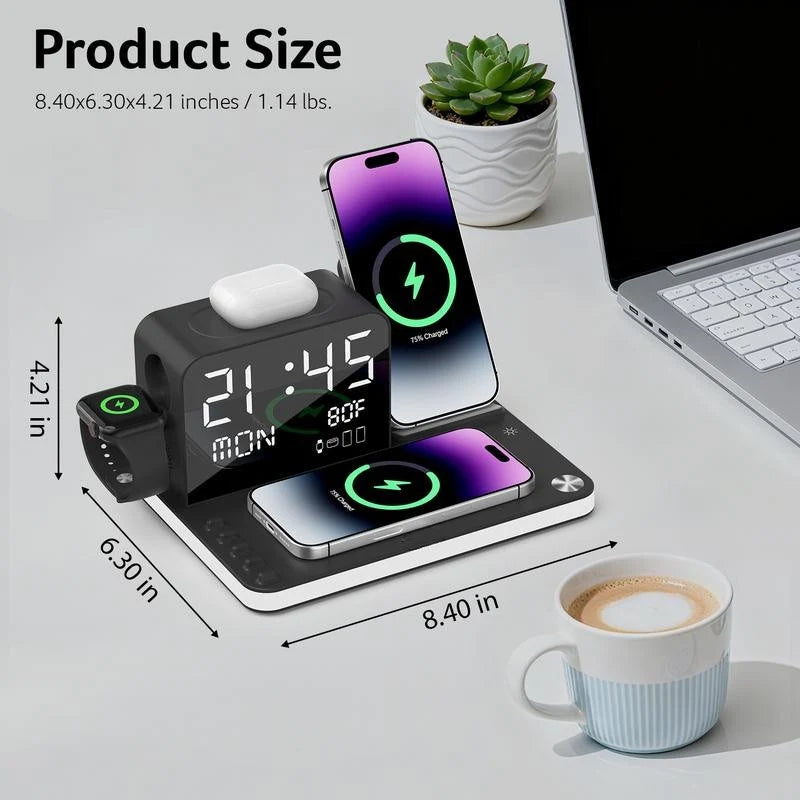 7 in 1 Wireless Charging Station with LED Night Light (Black) + Free Cable Organizer Clips
