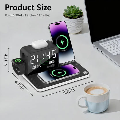 7 in 1 Wireless Charging Station with LED Night Light (Black) + Free Cable Organizer Clips