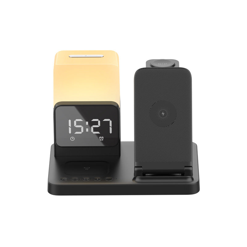 6 in 1 Wireless Charging Station with LED Night Light (Black) + Free Cable Organizer Clips