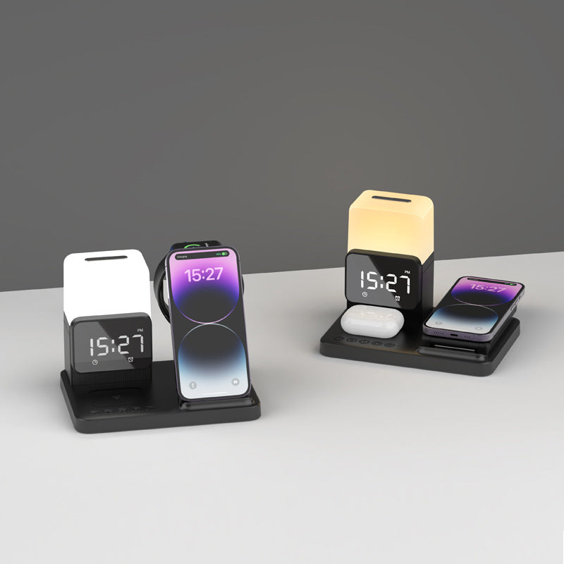 6 in 1 Wireless Charging Station with LED Night Light (Black) + Free Cable Organizer Clips