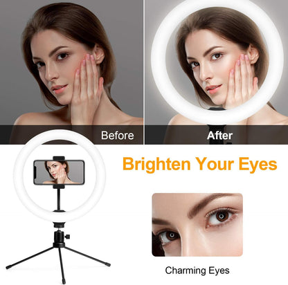 10" Ring Light,  Upgraded Selfie Ring Light with Tripod Stand & Cell Phone Holder Dimmable LED Circle Lights for Live Stream, Makeup, Youtube Video, Tiktok, Selfie Photography Iphone Android