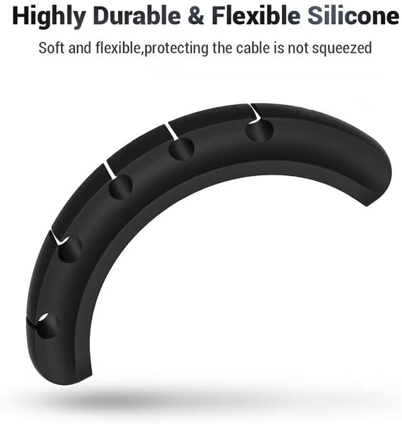 Cable Organizer Clips - 5-Slot Desktop Cord Manager, 4.5" L × 1" W × 0.6" H, Non-Slip Wire Holder for Office, Bedroom Black