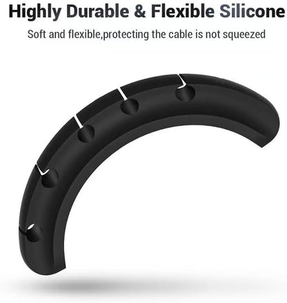Cable Organizer Clips - 5-Slot Desktop Cord Manager, 4.5" L × 1" W × 0.6" H, Non-Slip Wire Holder for Office, Bedroom Black