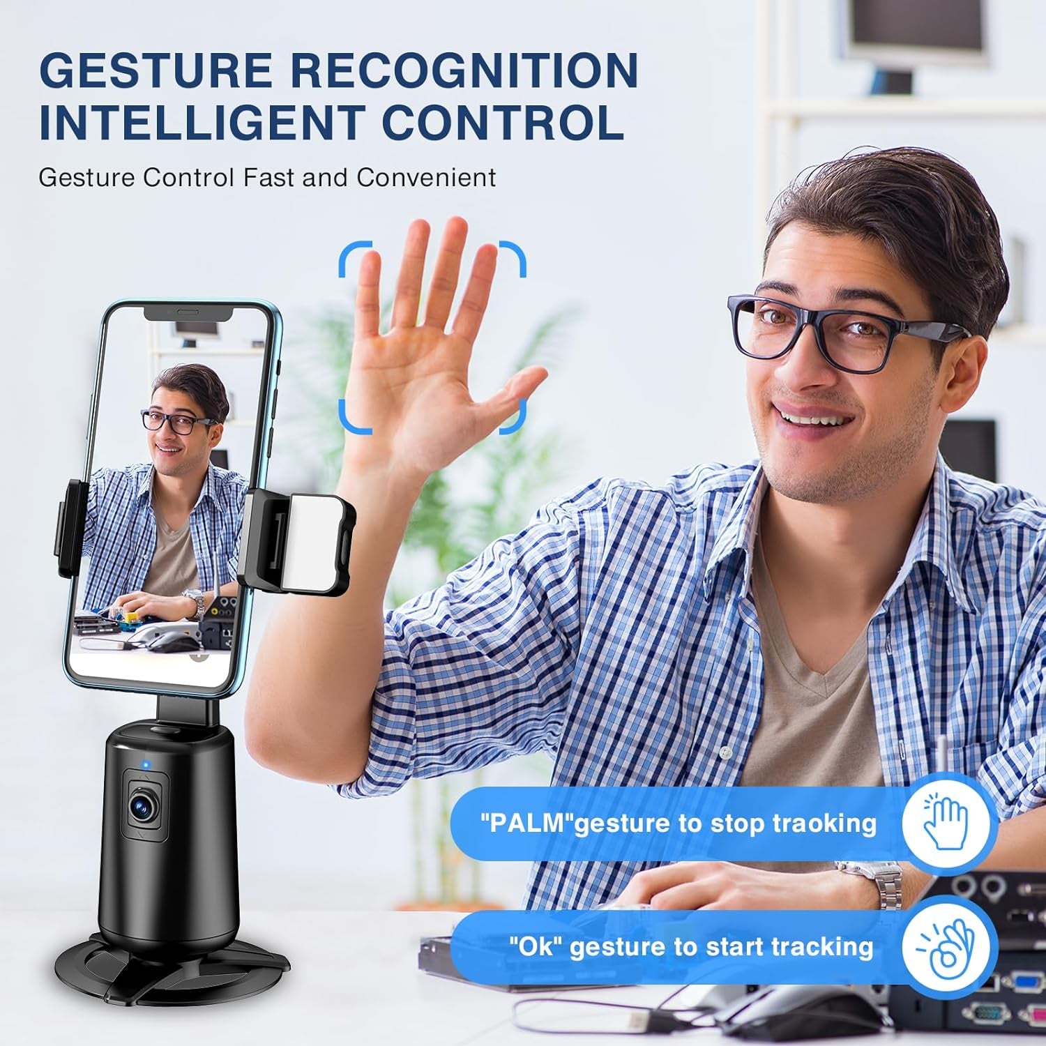 Automatische Gezichtsvolging KozyOne Auto Face Tracking Statief – 360° Draaiende Telefoonhouder Met Volglicht & Gebarenbediening | Geen App Nodig Gezichtsvolgende Telefoonhouder Automatische Gezichtsvolging KozyOne Auto Face Tracking Statief – 360° Draaiende Telefoonhouder Met Volglicht & Gebarenbediening | Geen App Nodig Gezichtsvolgende Telefoonhouder