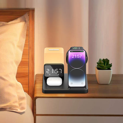 6 in 1 Wireless Charging Station with LED Night Light (Black) + Free Cable Organizer Clips