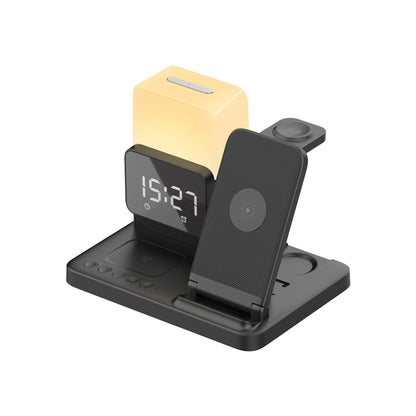 6 in 1 Wireless Charging Station with LED Night Light (Black) + Free Cable Organizer Clips