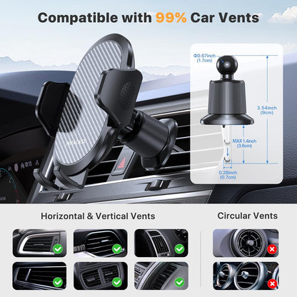 Phone Holders for Your Car with Metal Hook Clip, Air Vent Cell Phone Stand Car Mount, Universal Automobile Cradle Fit for Iphone Android and All Smartphones, Dark Black